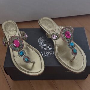 Vince Camuto Gold Sandals with Jewel Accents
